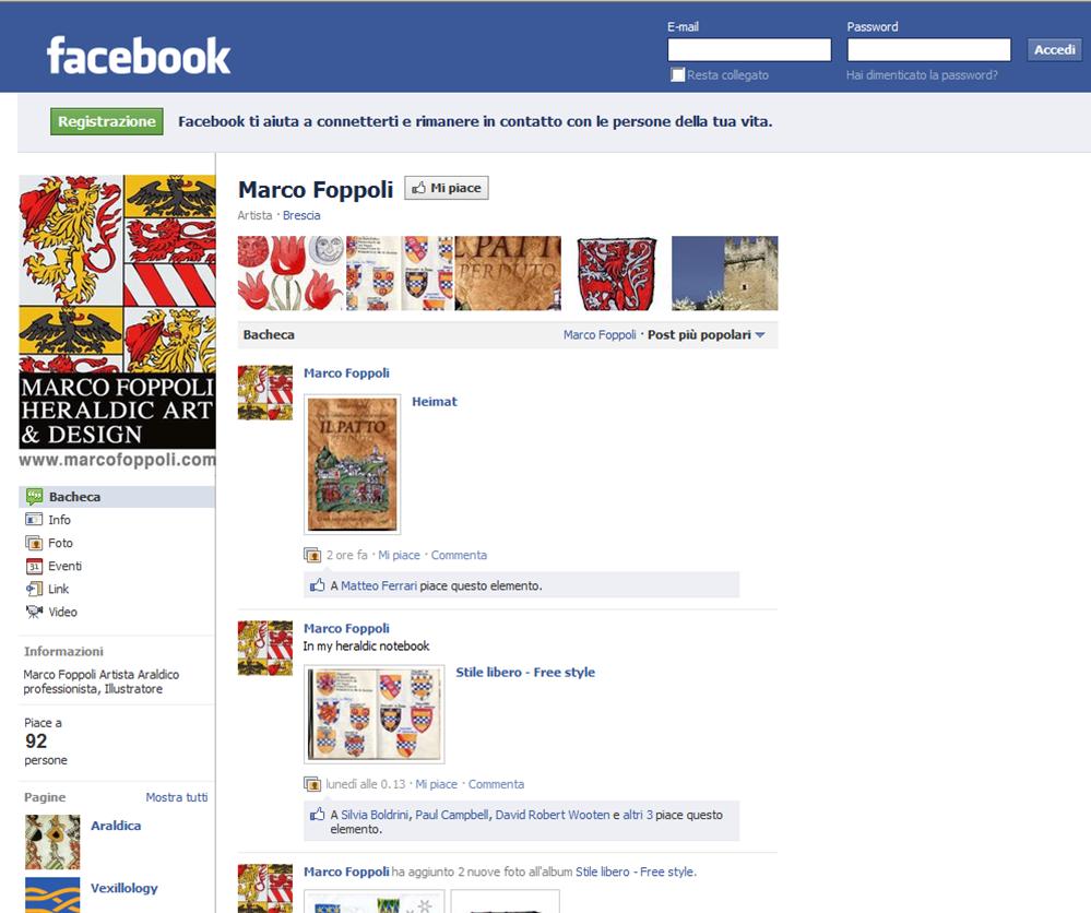 Schermata di una pagina Facebook dedicata all'araldica