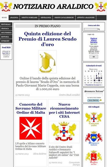 Home Page del quotidiano digitale Notiziario Araldico